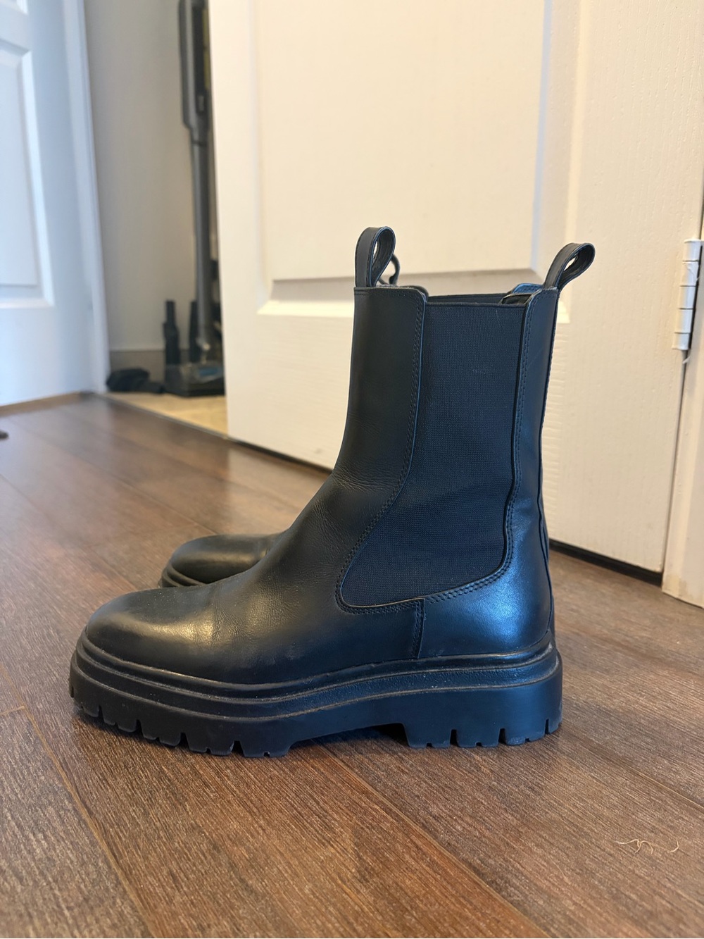 Zara Black Leather Lug Sole Boots